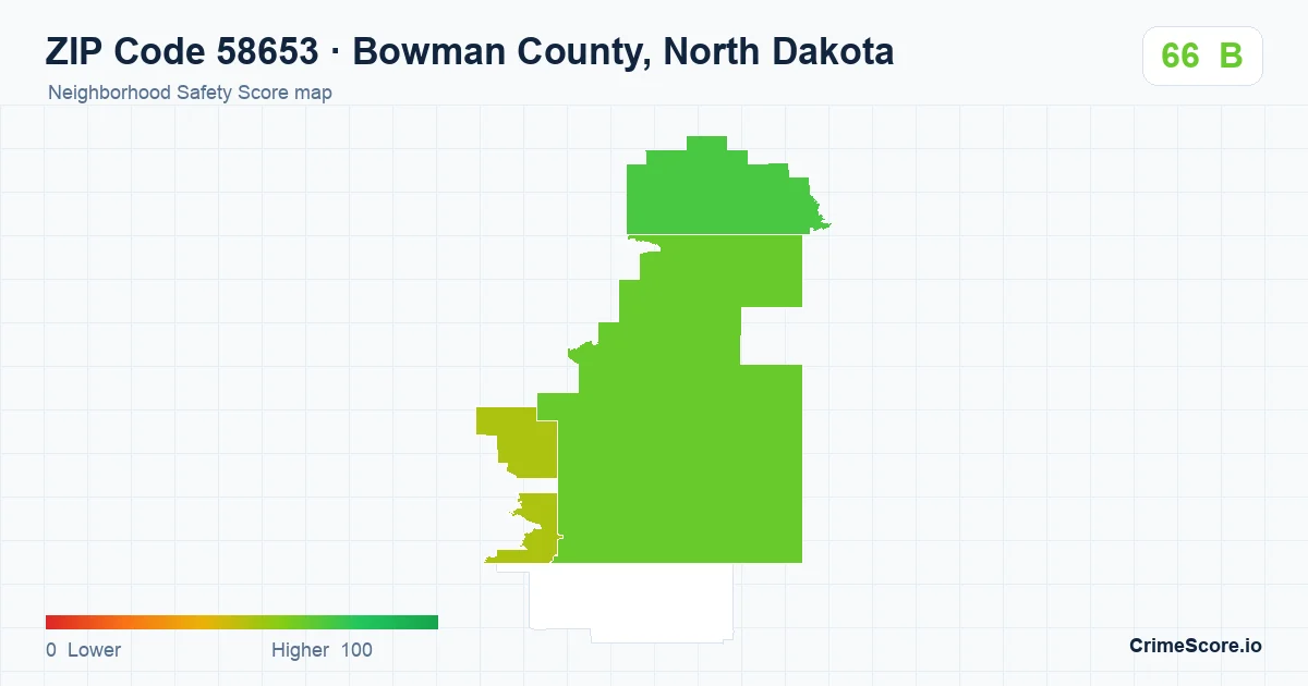 ZIP Code 58653 in Bowman County, North Dakota neighborhood Safety Score map