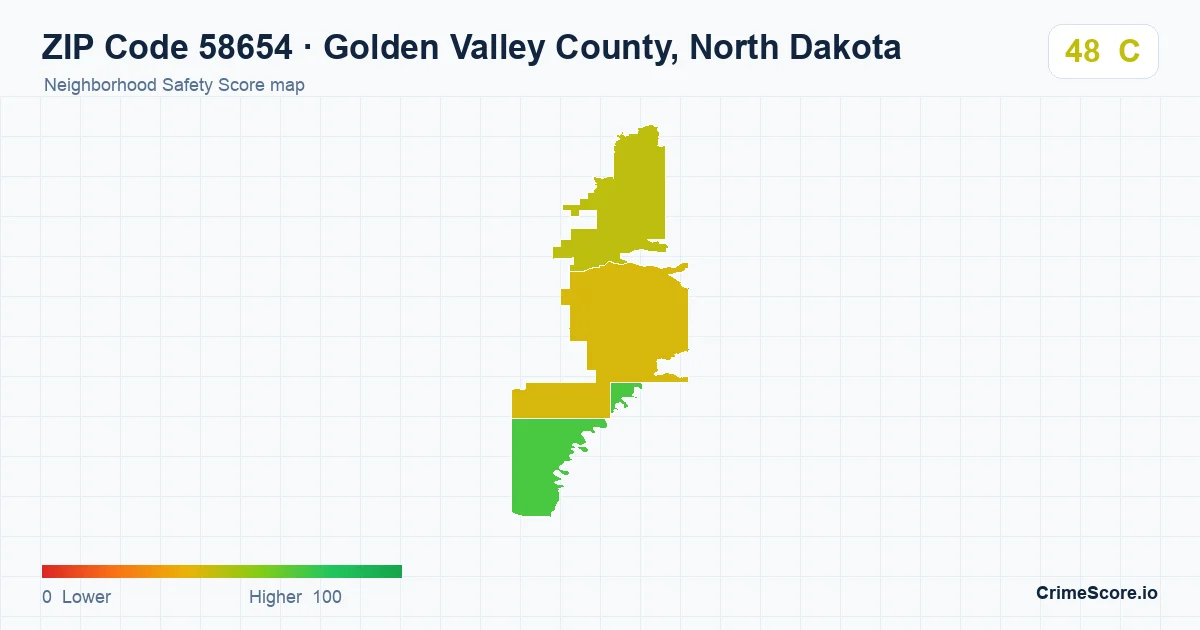 ZIP Code 58654 in Golden Valley County, North Dakota neighborhood Safety Score map