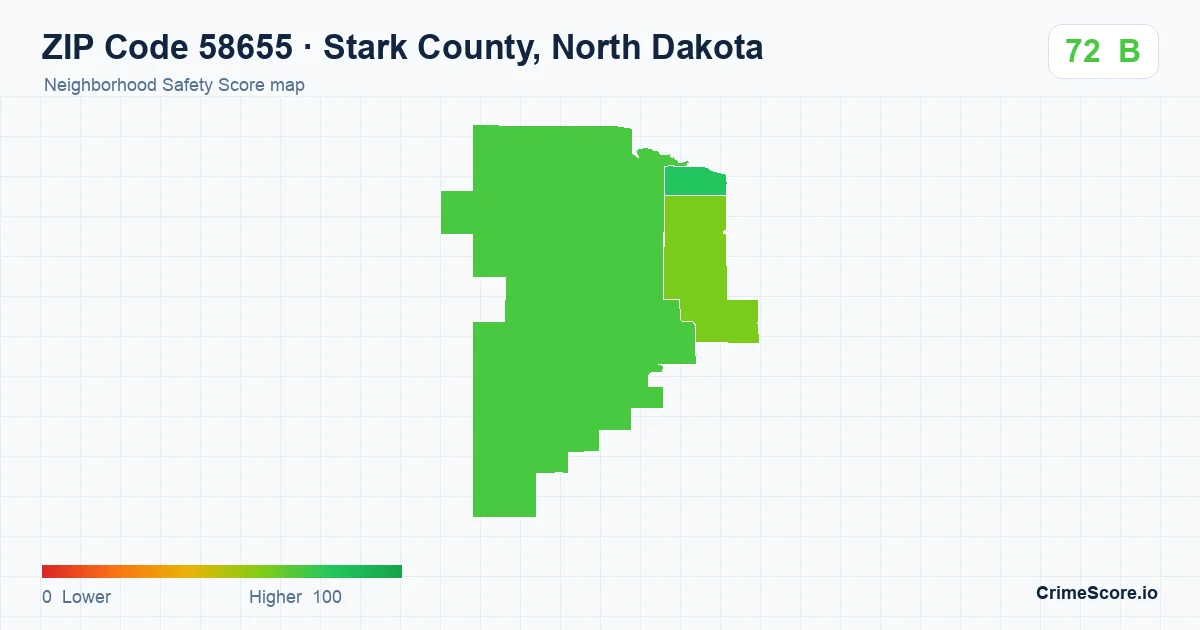 ZIP Code 58655 in Stark County, North Dakota neighborhood Safety Score map