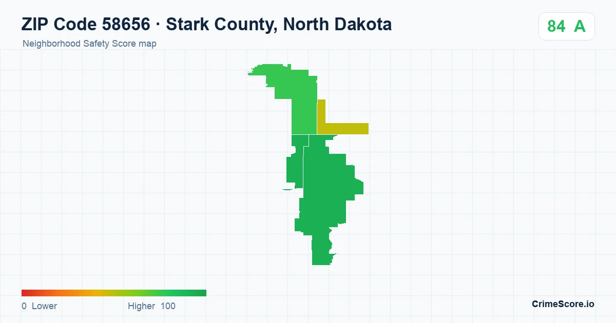 ZIP Code 58656 in Stark County, North Dakota neighborhood Safety Score map