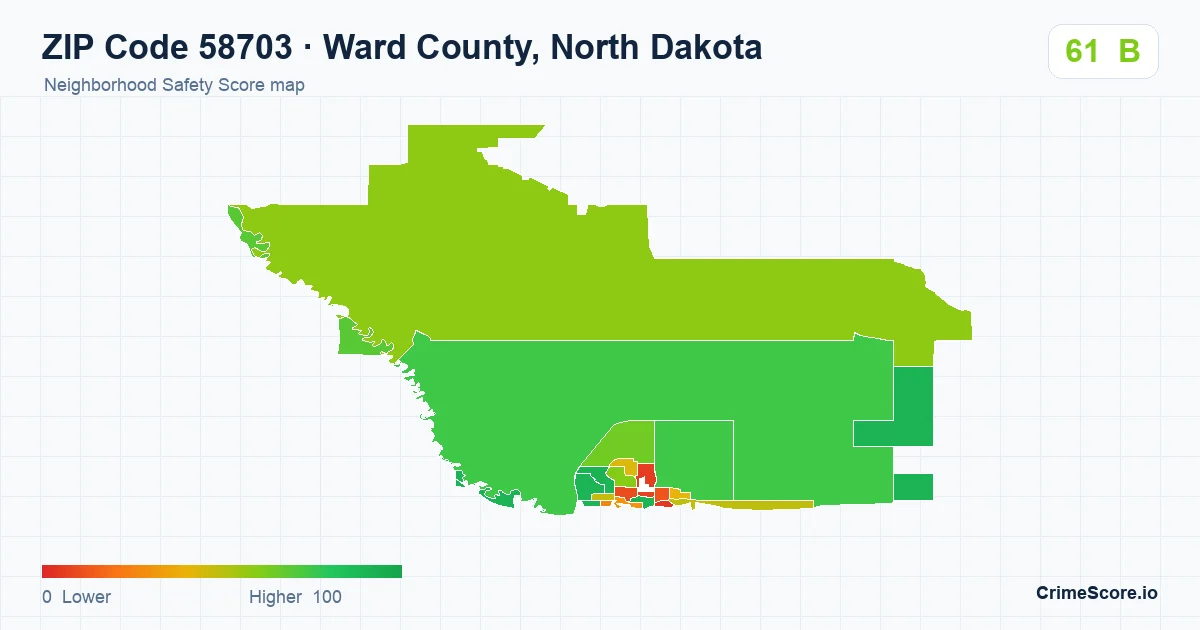 ZIP Code 58703 in Ward County, North Dakota neighborhood Safety Score map