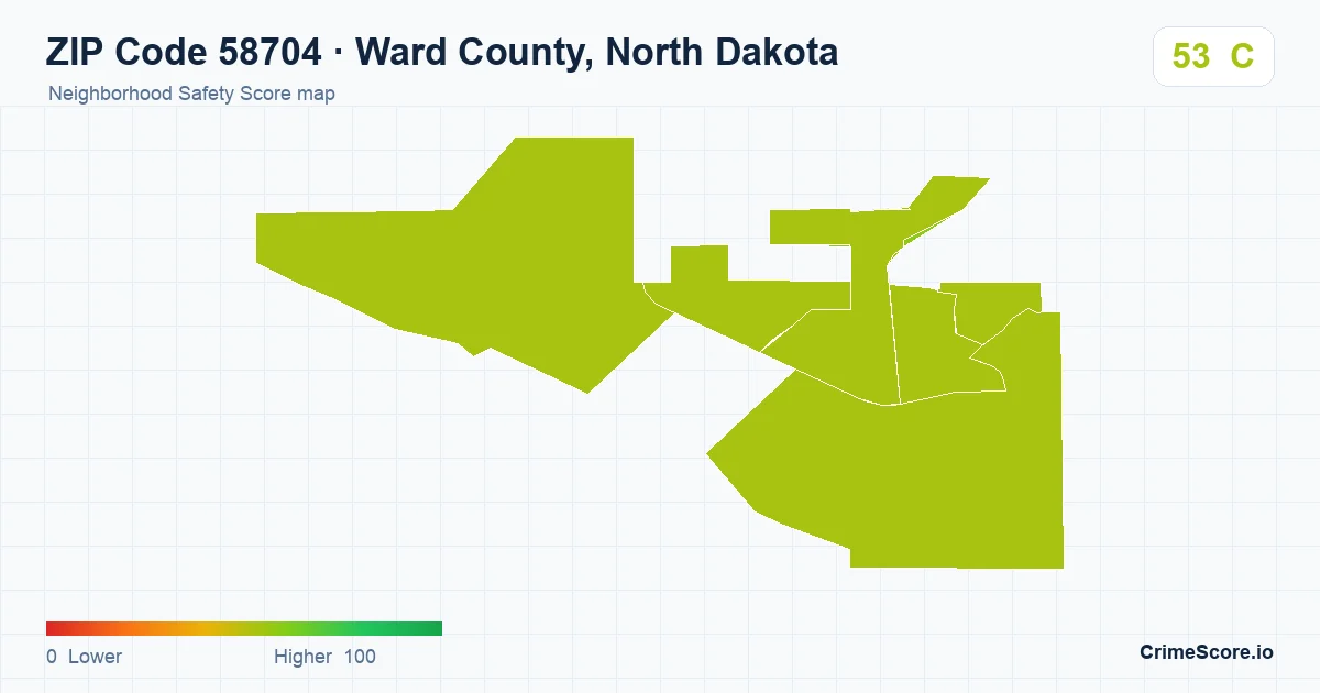 ZIP Code 58704 in Ward County, North Dakota neighborhood Safety Score map