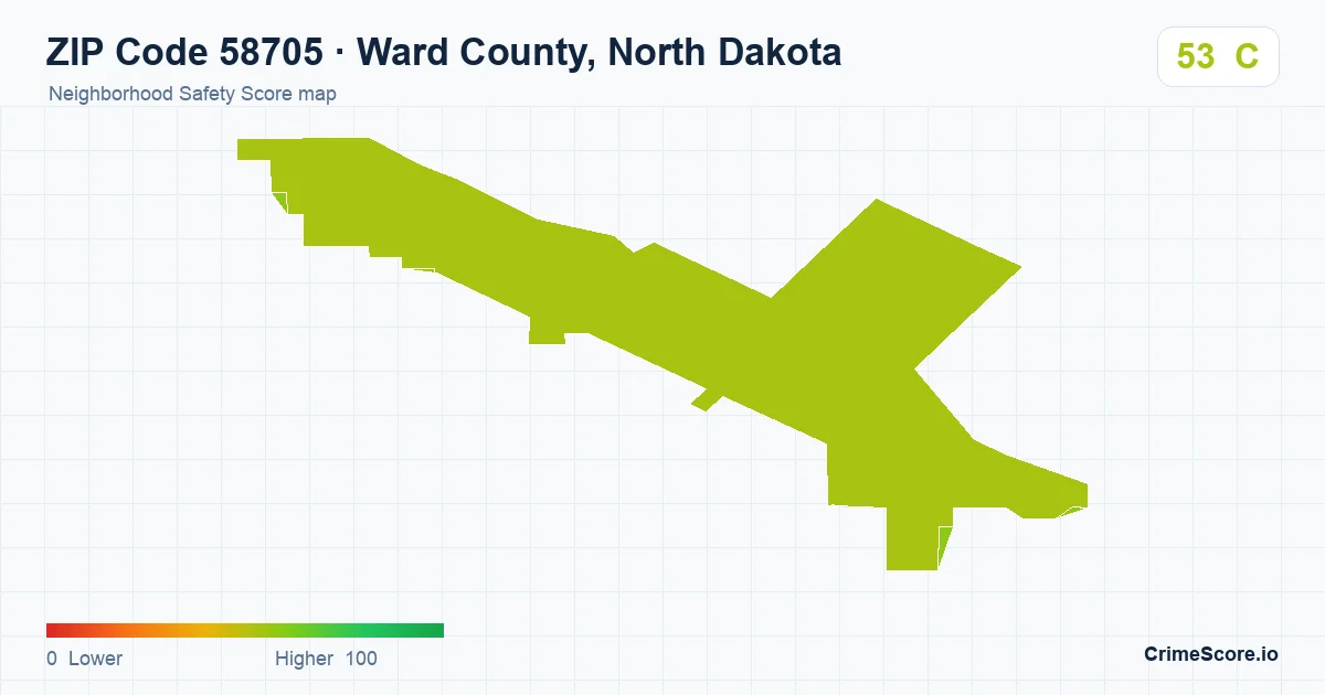 ZIP Code 58705 in Ward County, North Dakota neighborhood Safety Score map