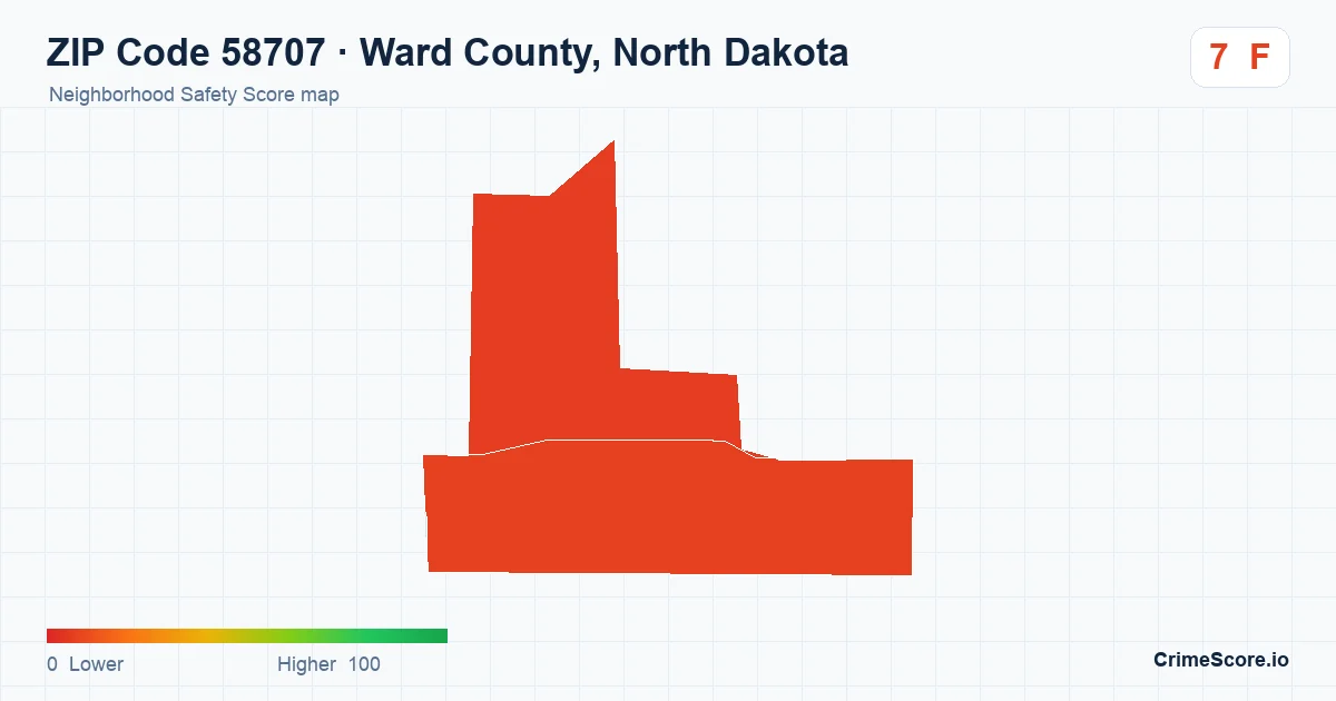 ZIP Code 58707 in Ward County, North Dakota neighborhood Safety Score map