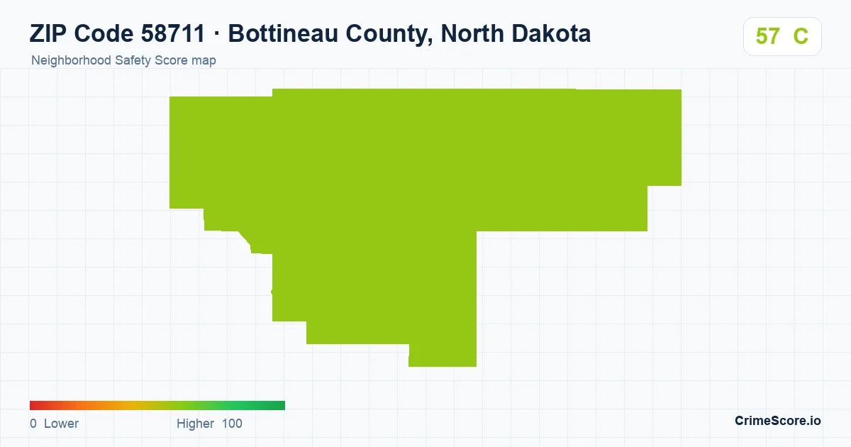 ZIP Code 58711 in Bottineau County, North Dakota neighborhood Safety Score map