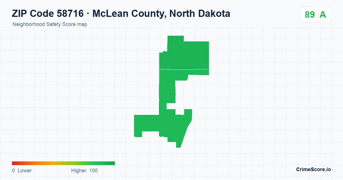 ZIP Code 58716 in McLean County, North Dakota neighborhood Safety Score map