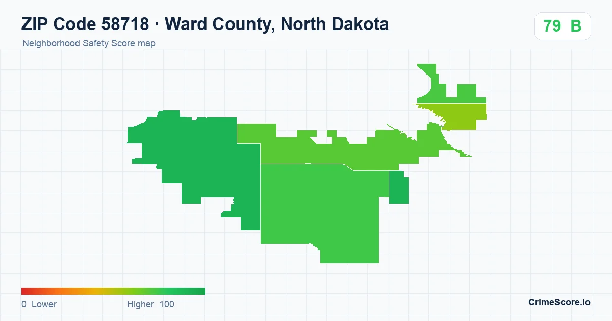 ZIP Code 58718 in Ward County, North Dakota neighborhood Safety Score map