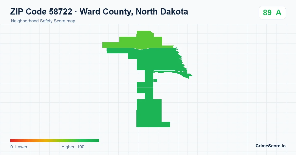 ZIP Code 58722 in Ward County, North Dakota neighborhood Safety Score map