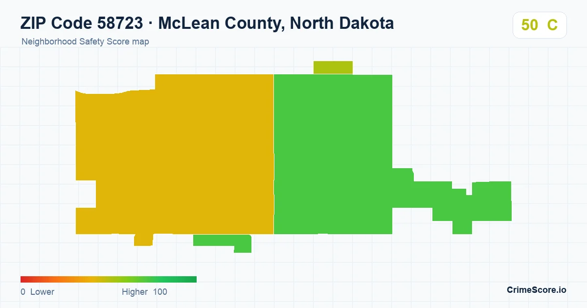 ZIP Code 58723 in McLean County, North Dakota neighborhood Safety Score map