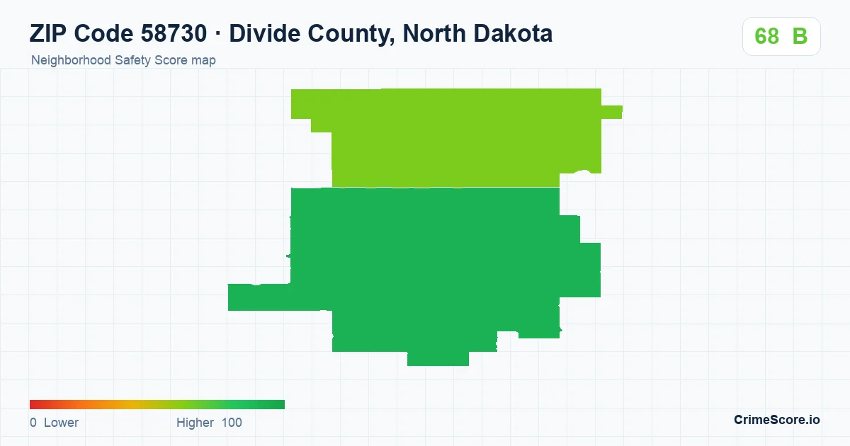 ZIP Code 58730 in Divide County, North Dakota neighborhood Safety Score map