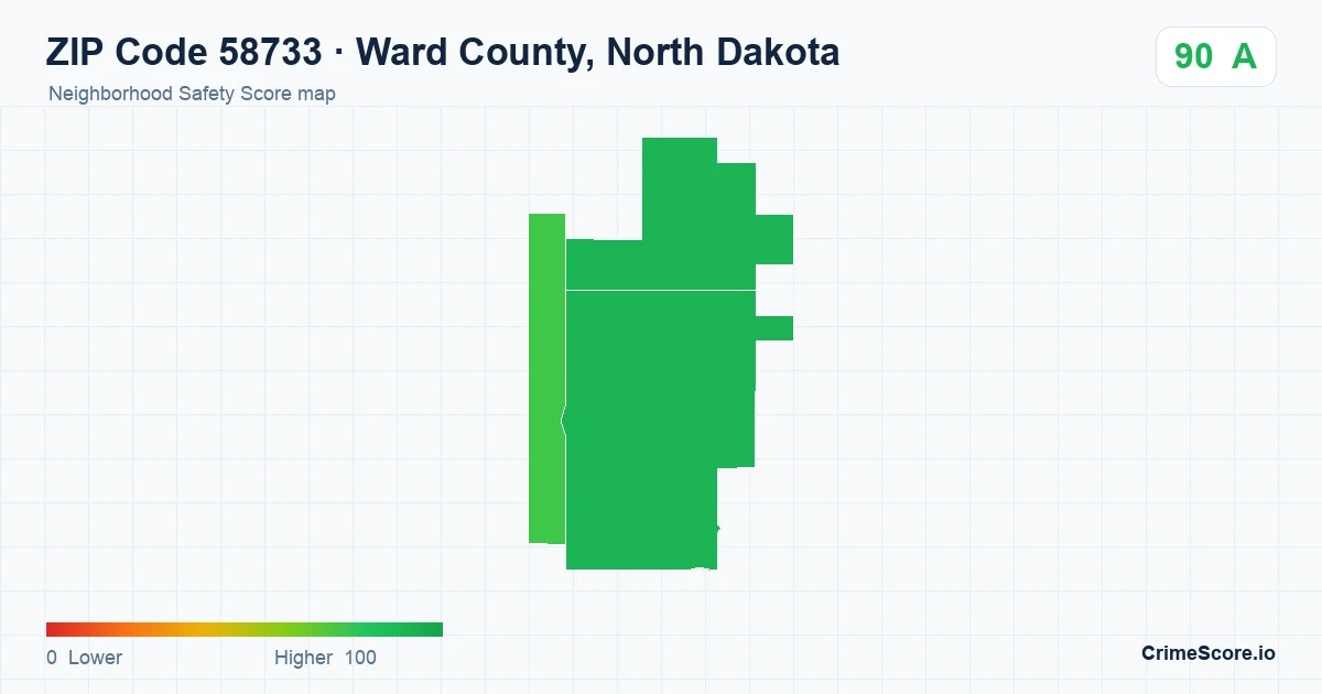 ZIP Code 58733 in Ward County, North Dakota neighborhood Safety Score map