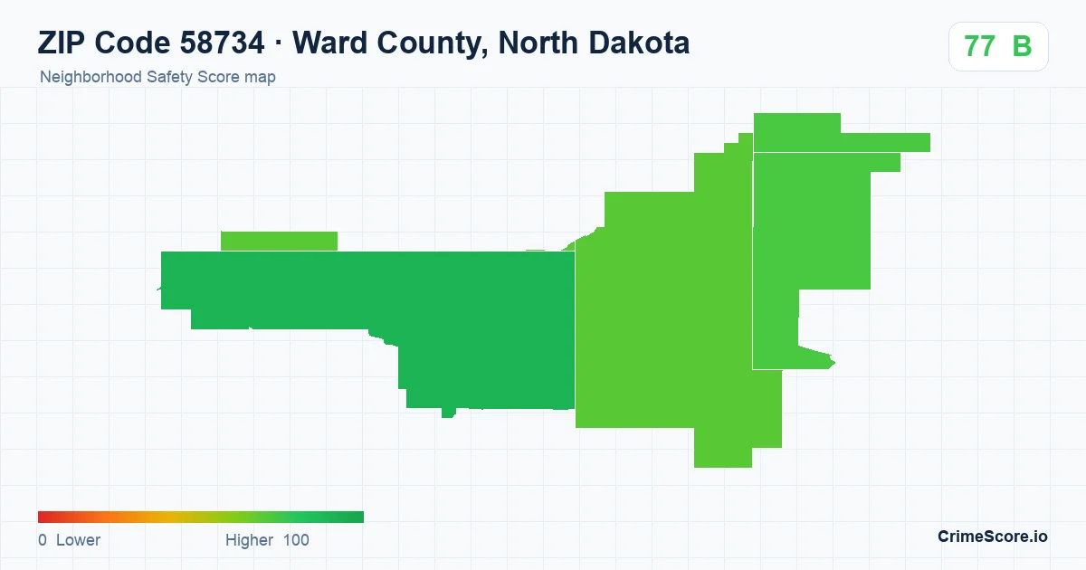 ZIP Code 58734 in Ward County, North Dakota neighborhood Safety Score map