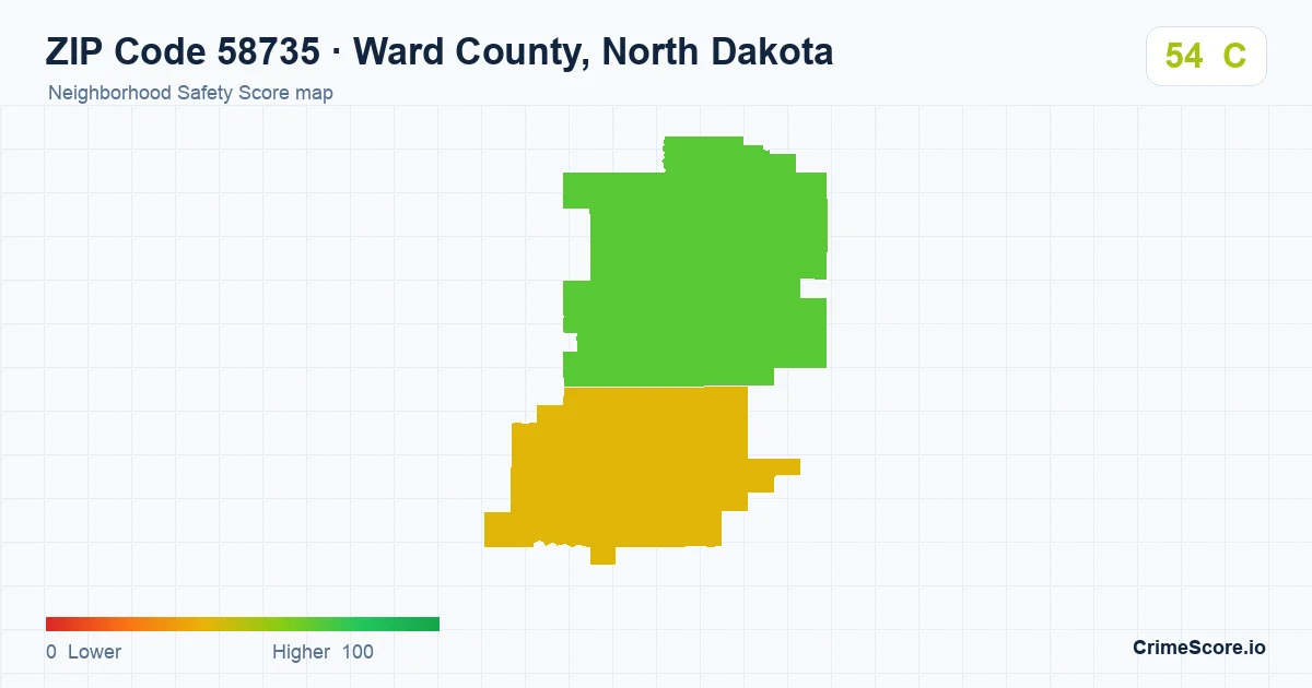ZIP Code 58735 in Ward County, North Dakota neighborhood Safety Score map
