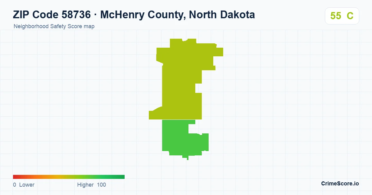 ZIP Code 58736 in McHenry County, North Dakota neighborhood Safety Score map