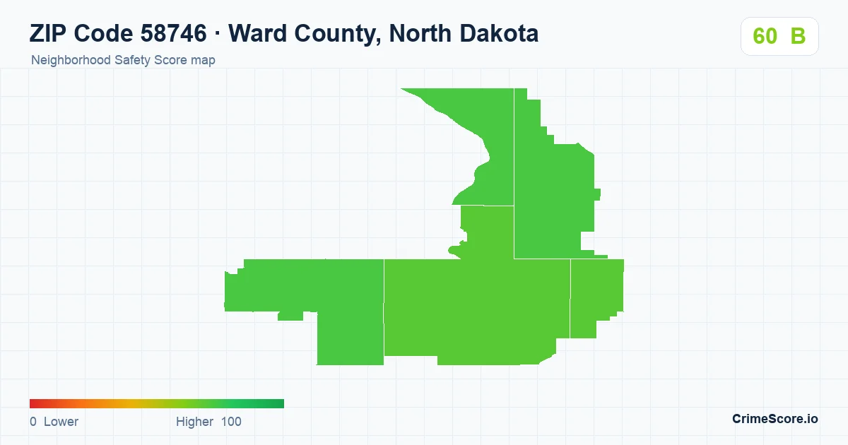 ZIP Code 58746 in Ward County, North Dakota neighborhood Safety Score map