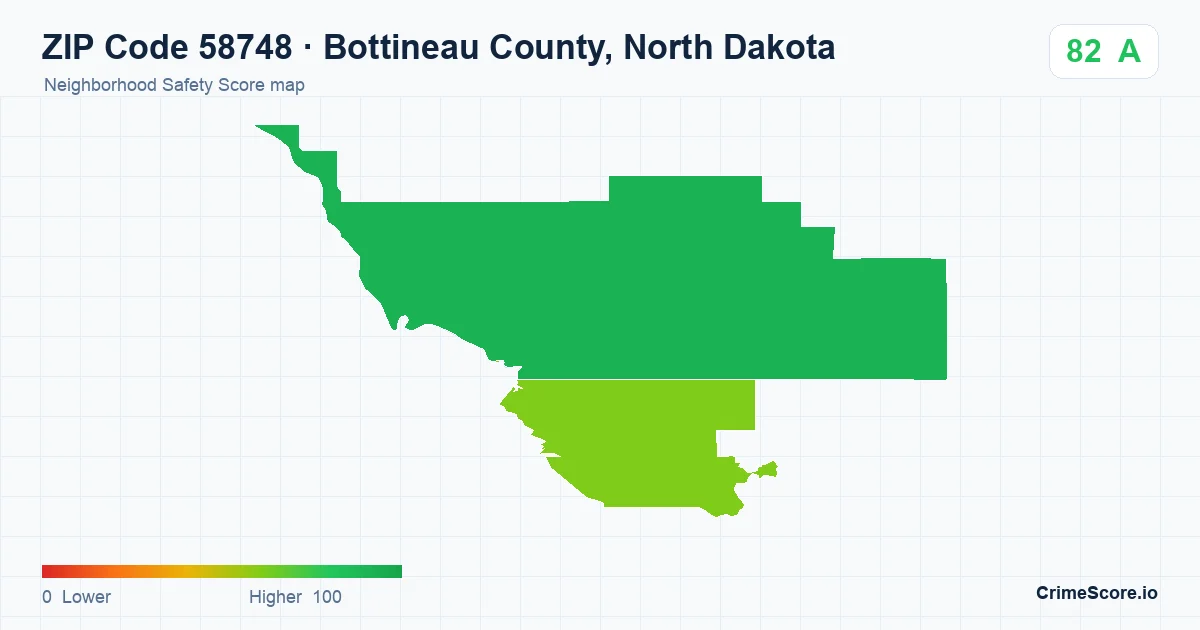 ZIP Code 58748 in Bottineau County, North Dakota neighborhood Safety Score map