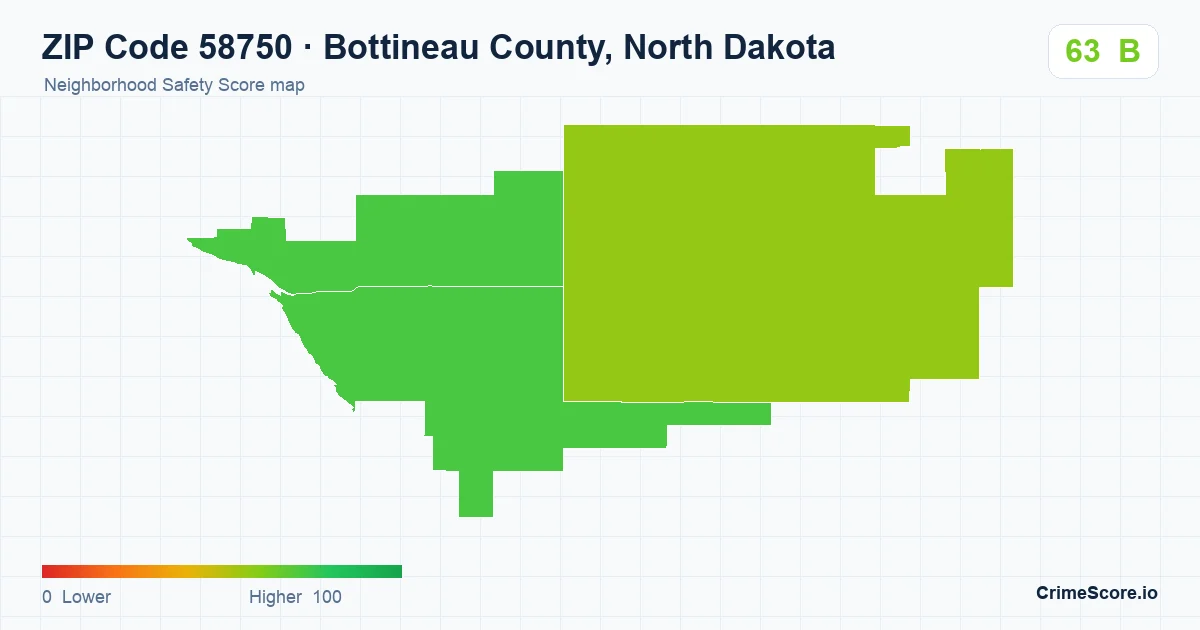 ZIP Code 58750 in Bottineau County, North Dakota neighborhood Safety Score map