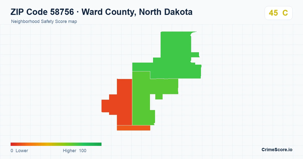 ZIP Code 58756 in Ward County, North Dakota neighborhood Safety Score map