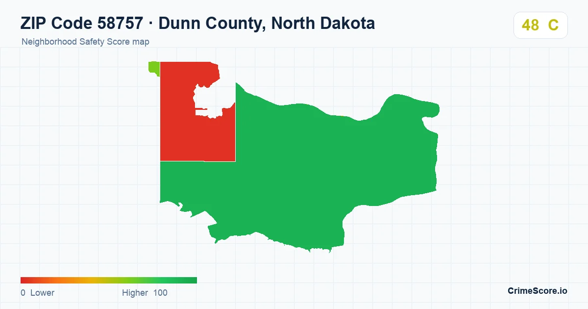 ZIP Code 58757 in Dunn County, North Dakota neighborhood Safety Score map
