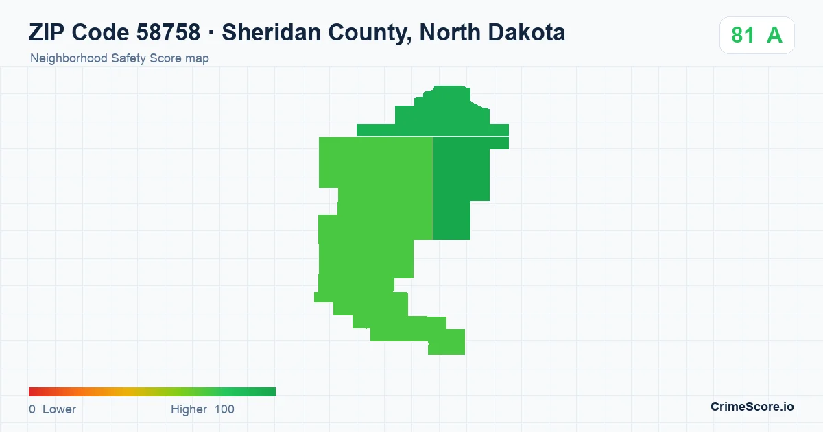 ZIP Code 58758 in Sheridan County, North Dakota neighborhood Safety Score map