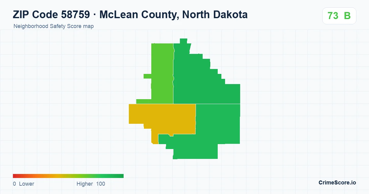 ZIP Code 58759 in McLean County, North Dakota neighborhood Safety Score map