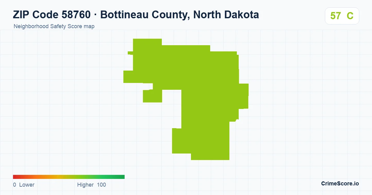 ZIP Code 58760 in Bottineau County, North Dakota neighborhood Safety Score map