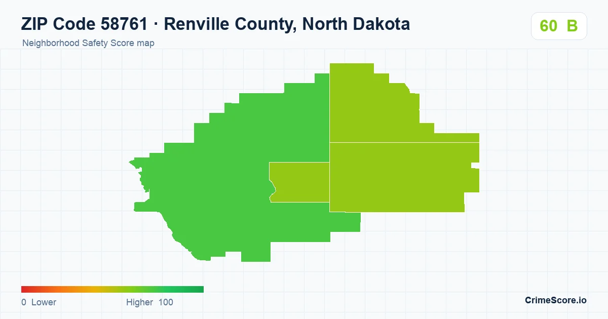 ZIP Code 58761 in Renville County, North Dakota neighborhood Safety Score map