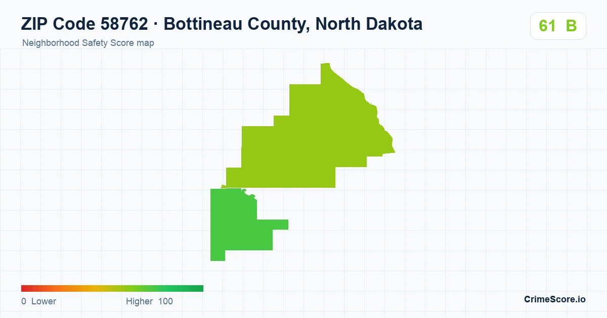 ZIP Code 58762 in Bottineau County, North Dakota neighborhood Safety Score map