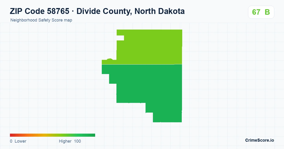 ZIP Code 58765 in Divide County, North Dakota neighborhood Safety Score map