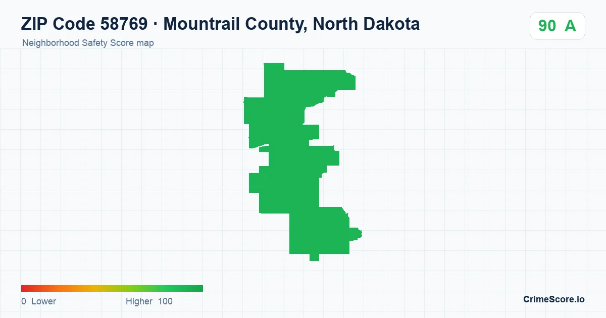 ZIP Code 58769 in Mountrail County, North Dakota neighborhood Safety Score map