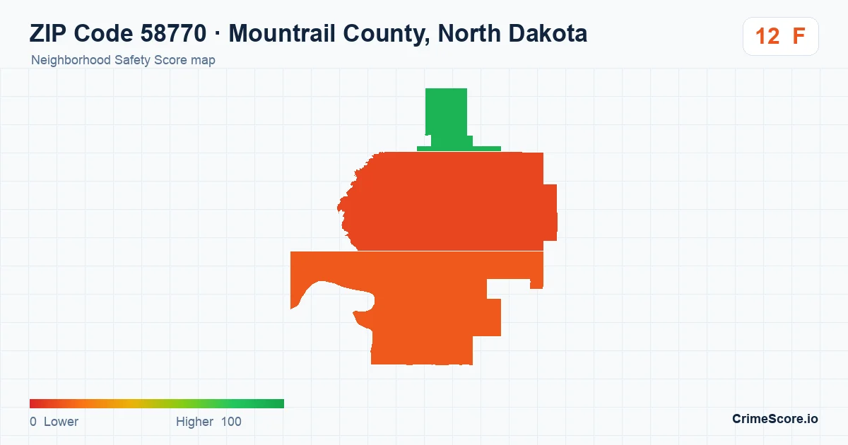 ZIP Code 58770 in Mountrail County, North Dakota neighborhood Safety Score map