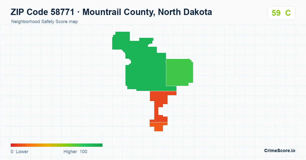 ZIP Code 58771 in Mountrail County, North Dakota neighborhood Safety Score map
