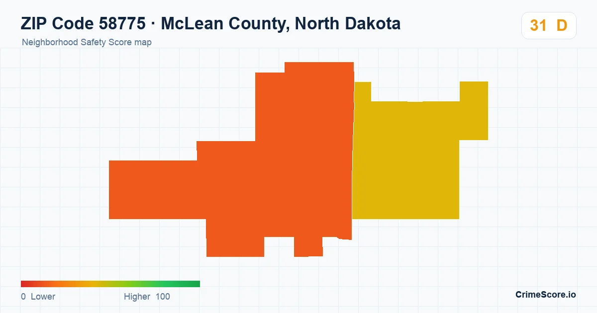 ZIP Code 58775 in McLean County, North Dakota neighborhood Safety Score map