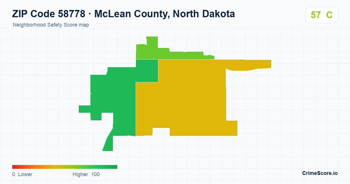 ZIP Code 58778 in McLean County, North Dakota neighborhood Safety Score map