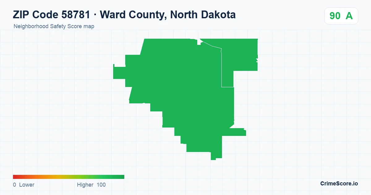 ZIP Code 58781 in Ward County, North Dakota neighborhood Safety Score map