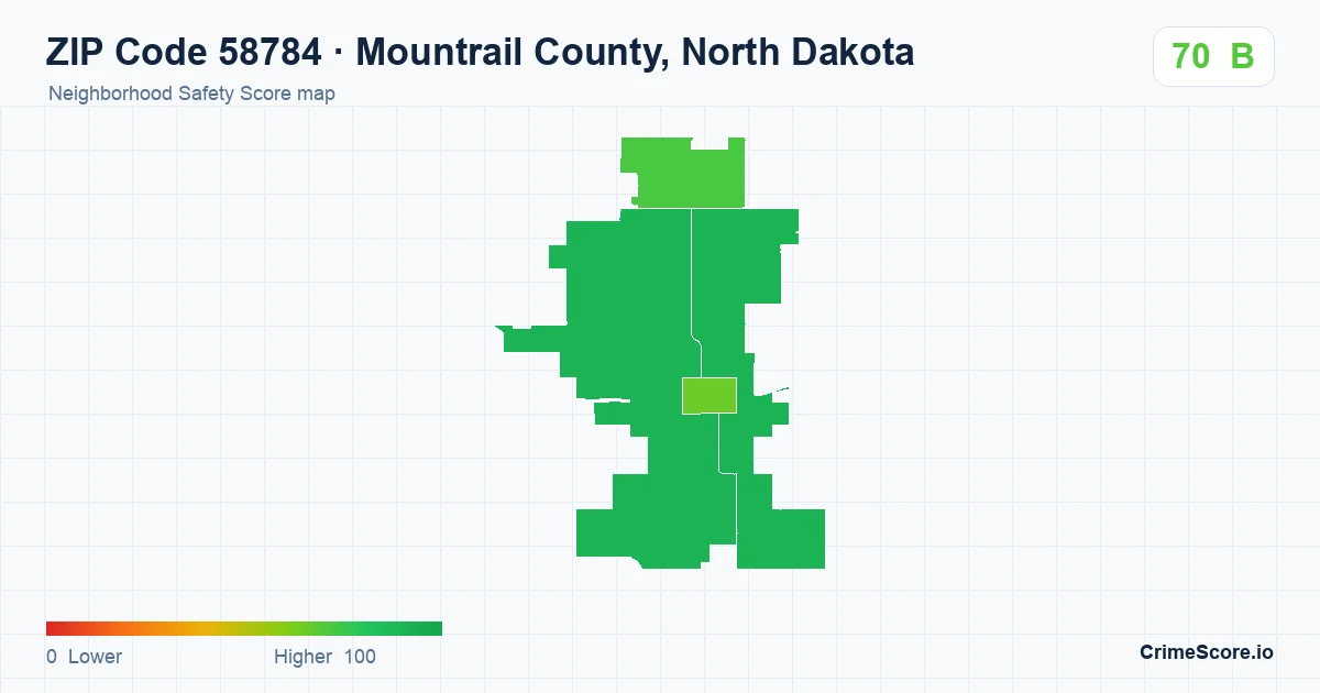 ZIP Code 58784 in Mountrail County, North Dakota neighborhood Safety Score map