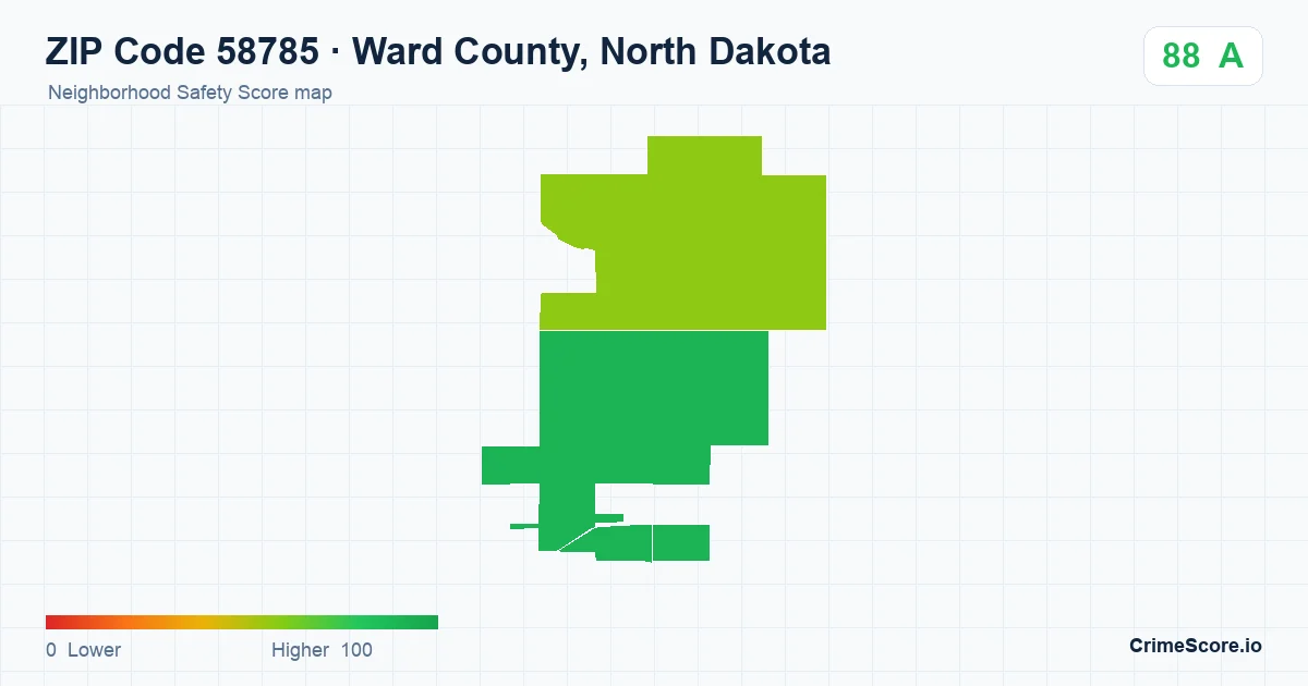 ZIP Code 58785 in Ward County, North Dakota neighborhood Safety Score map