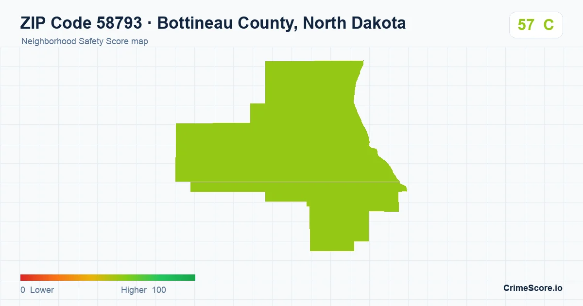ZIP Code 58793 in Bottineau County, North Dakota neighborhood Safety Score map