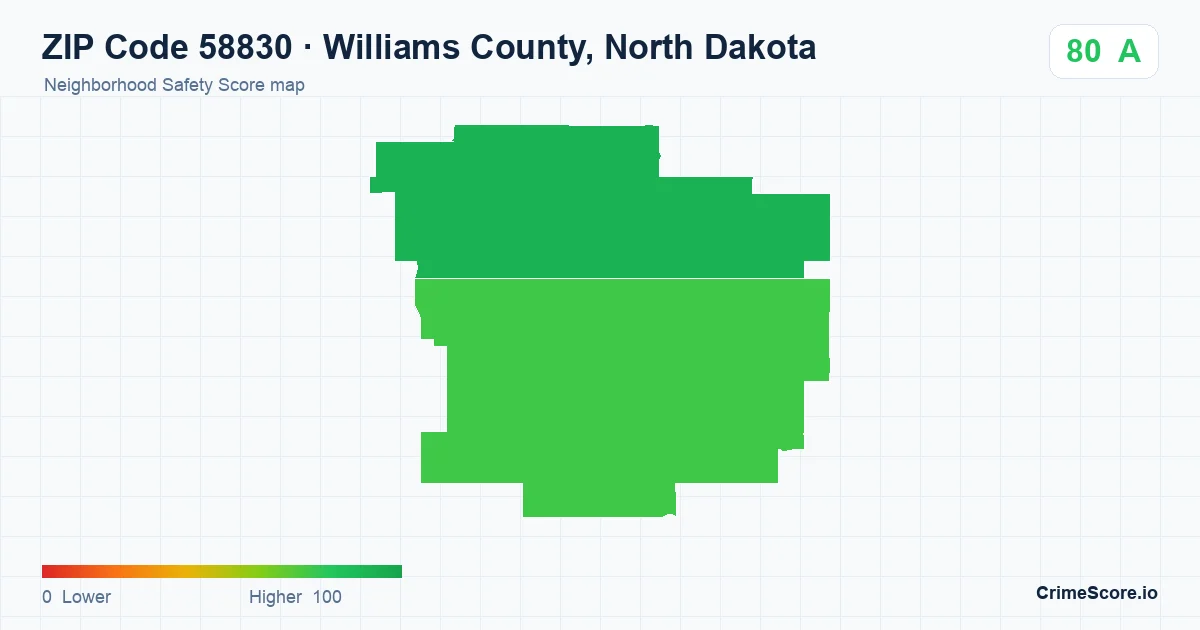 ZIP Code 58830 in Williams County, North Dakota neighborhood Safety Score map