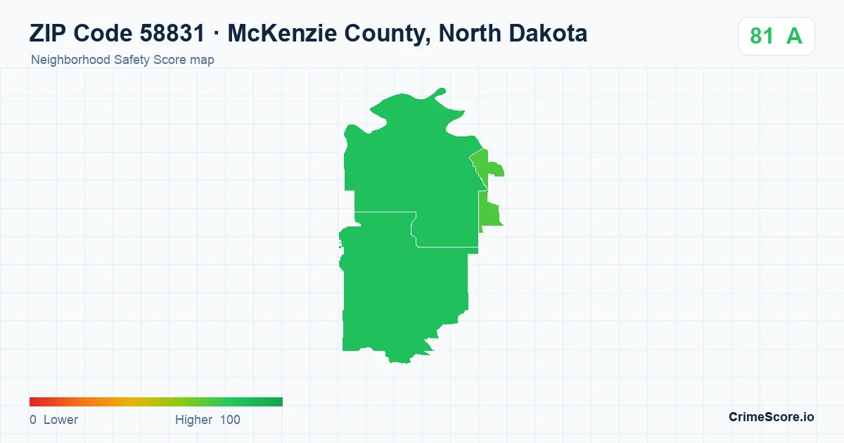 ZIP Code 58831 in McKenzie County, North Dakota neighborhood Safety Score map