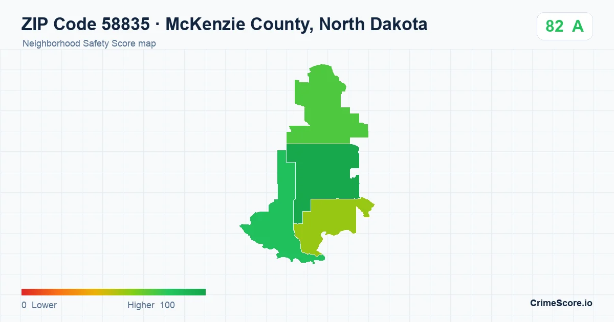 ZIP Code 58835 in McKenzie County, North Dakota neighborhood Safety Score map