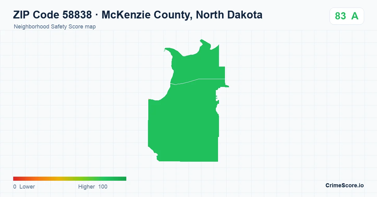 ZIP Code 58838 in McKenzie County, North Dakota neighborhood Safety Score map