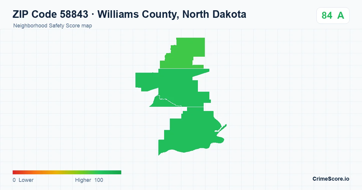 ZIP Code 58843 in Williams County, North Dakota neighborhood Safety Score map