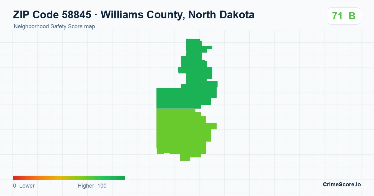ZIP Code 58845 in Williams County, North Dakota neighborhood Safety Score map