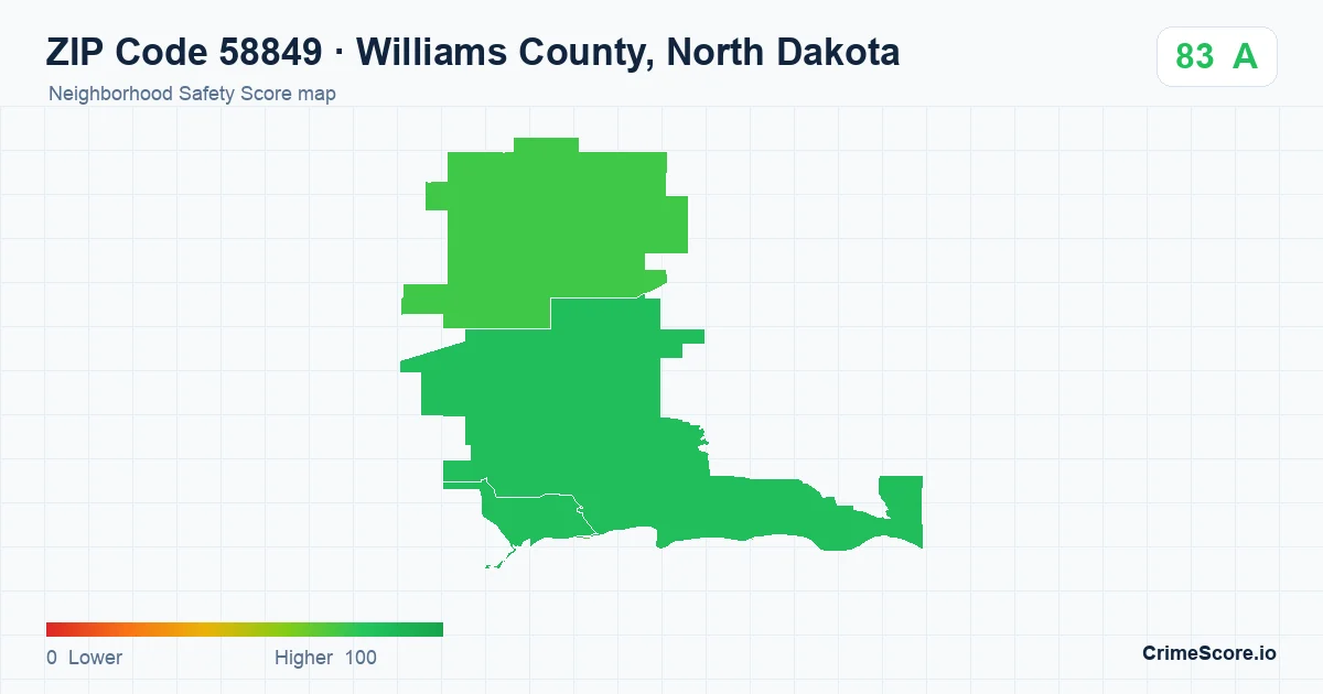 ZIP Code 58849 in Williams County, North Dakota neighborhood Safety Score map