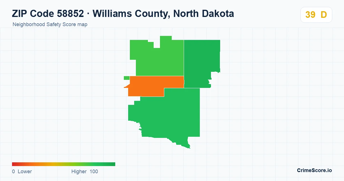 ZIP Code 58852 in Williams County, North Dakota neighborhood Safety Score map