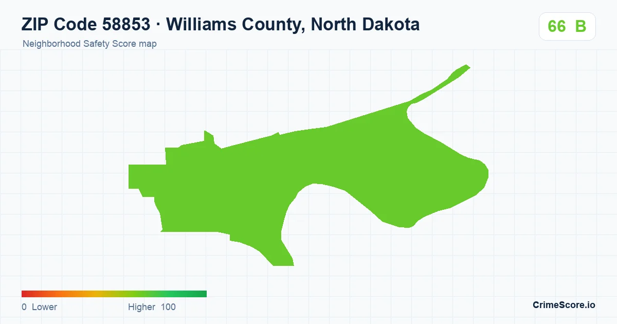 ZIP Code 58853 in Williams County, North Dakota neighborhood Safety Score map