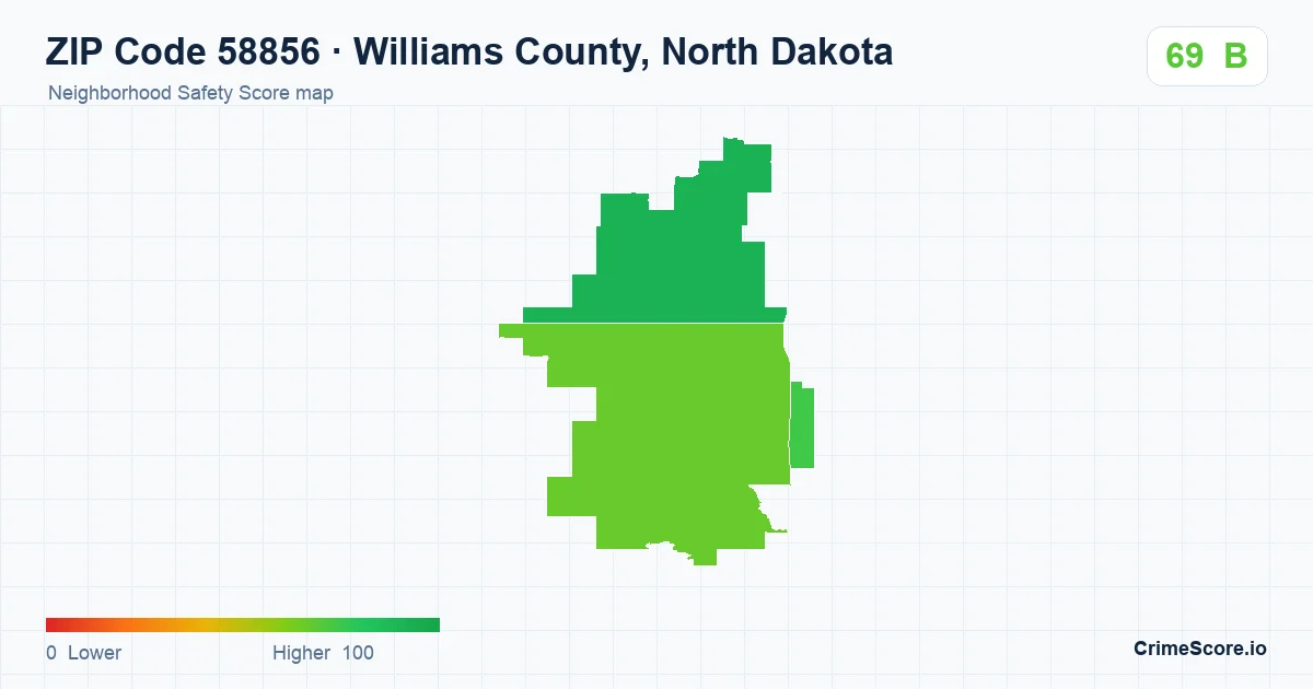 ZIP Code 58856 in Williams County, North Dakota neighborhood Safety Score map