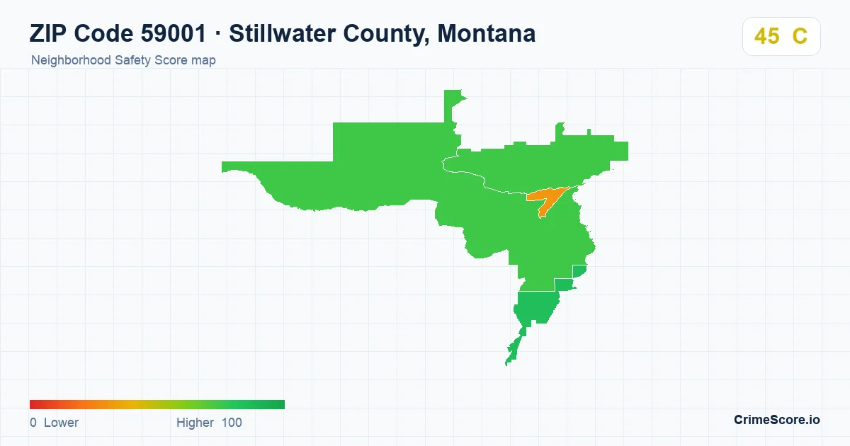 ZIP Code 59001 in Stillwater County, Montana neighborhood Safety Score map