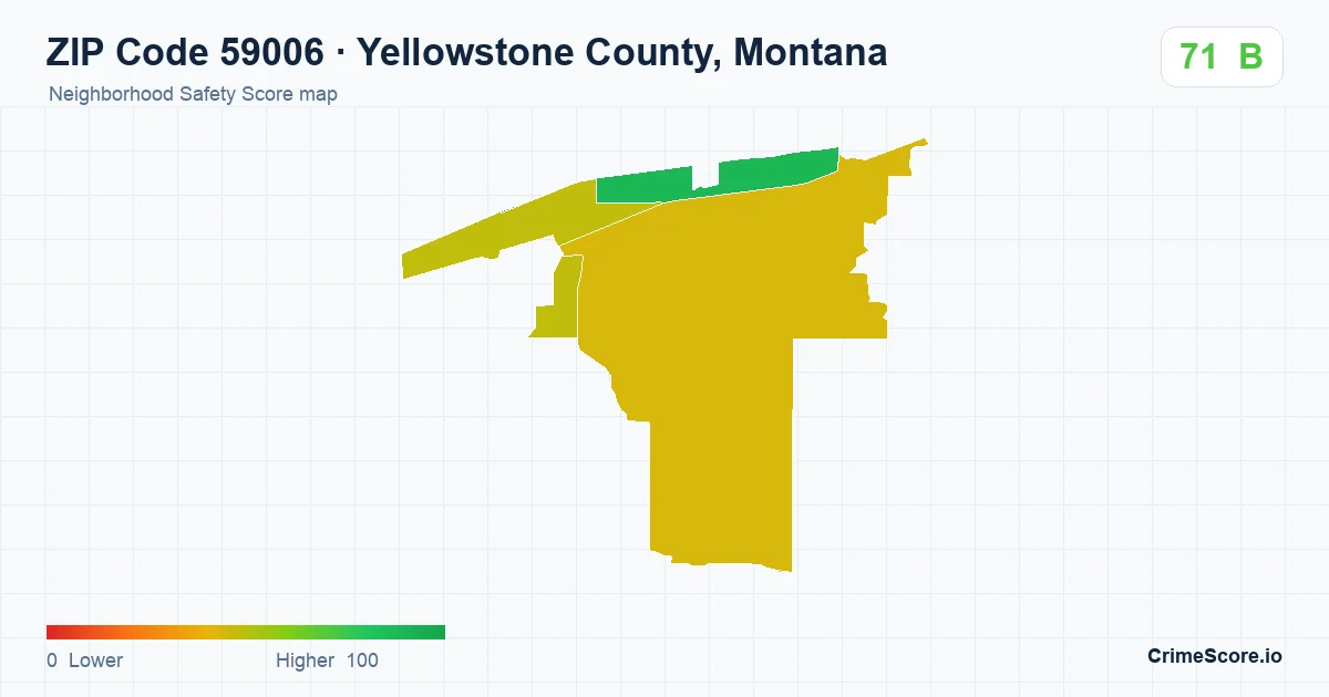 ZIP Code 59006 in Yellowstone County, Montana neighborhood Safety Score map